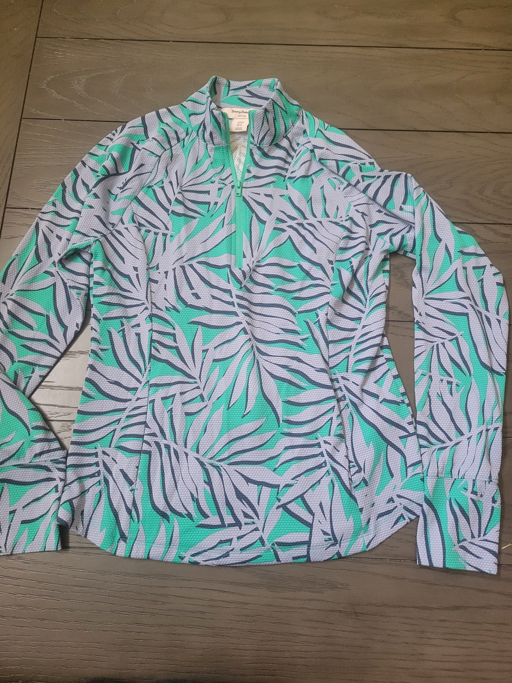 Tommy Bahama Active Leaf-Print Quarter Zip in Mint & Teal